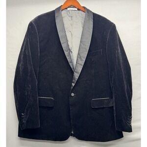 Needle Stitch Black Luxe Velvet Blazer Men's 3XL Black Satin Trim Goth